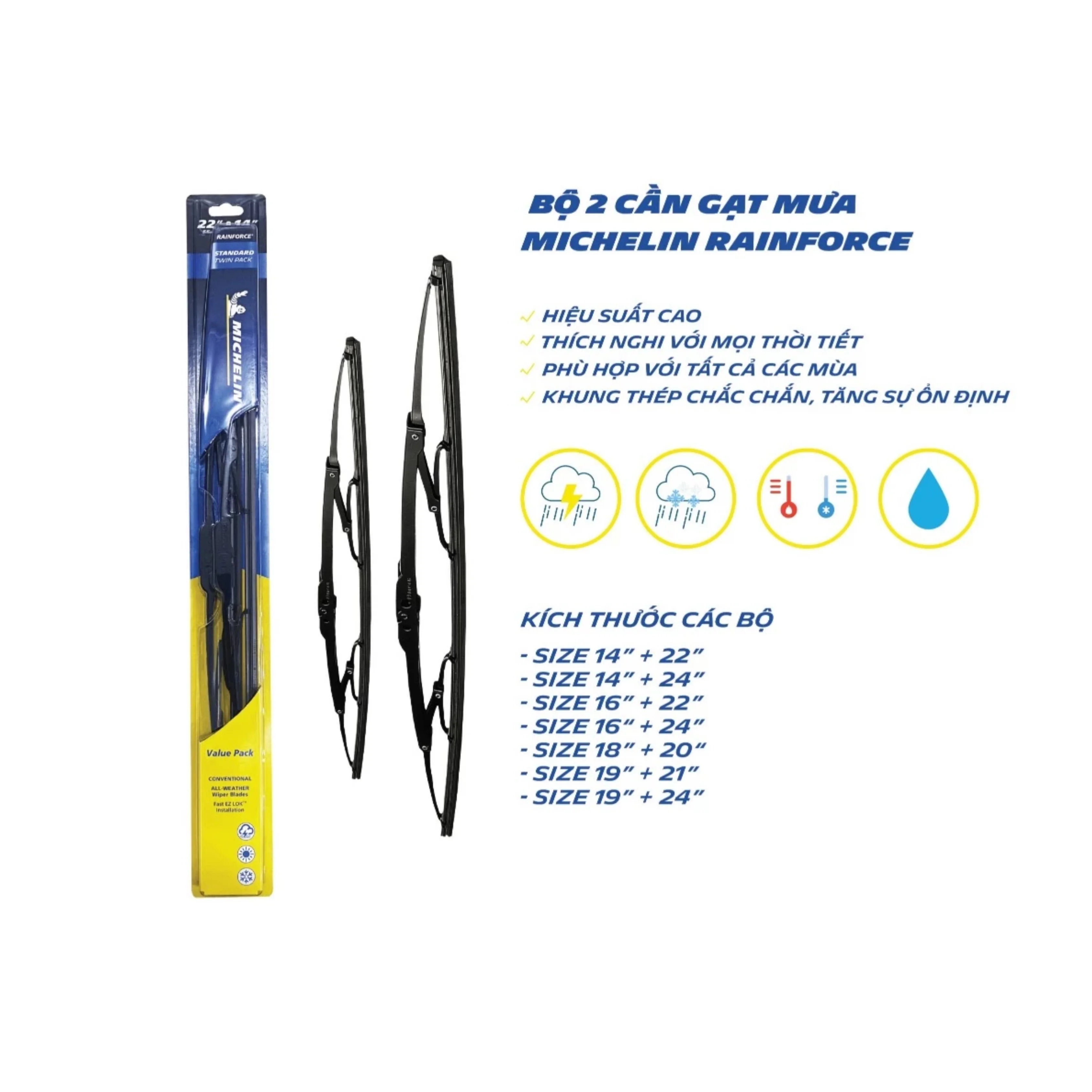 Bộ 2 chiếc Gạt Mưa khung sắt MICHELIN 24" x 16"